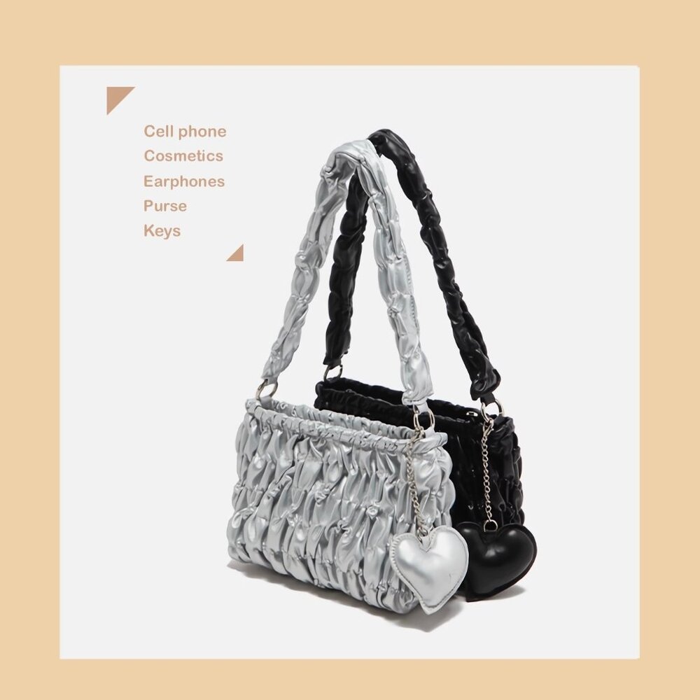 Leather Bag Handmade Metallic Shine Glitter Leather with Wrinkle Shoulder bag